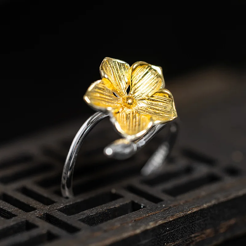 

Ювелирные изделия из серебра S925 ручной работы, уникальное кольцо с барвинком, минималистское золотое регулируемое кольцо, женское кольцо с хвостом. Кольцо на указательный палец