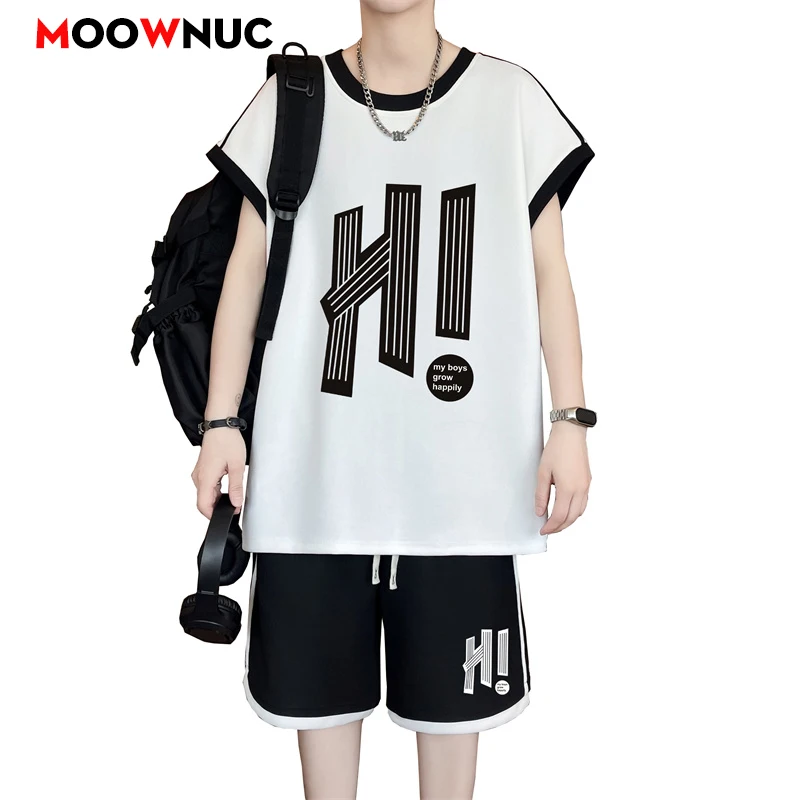 

Men Tracksuit Casual Joggers Sportswear T-shirt and Shorts 2 Piece Sets Hip Hop Running Sports Suit Mens Clothes Summer New