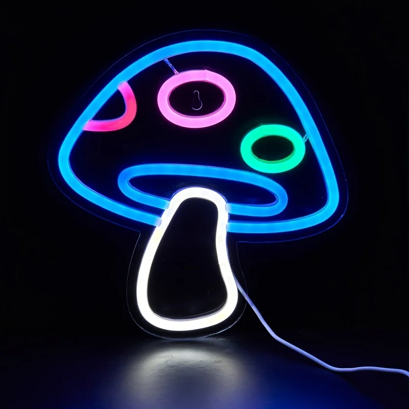 Cute Mushroom LED Neon Sign USB Powered Neon Signs Night Light 3D Wall Art & Game Room Bedroom Living Room Decor Lamp Gift