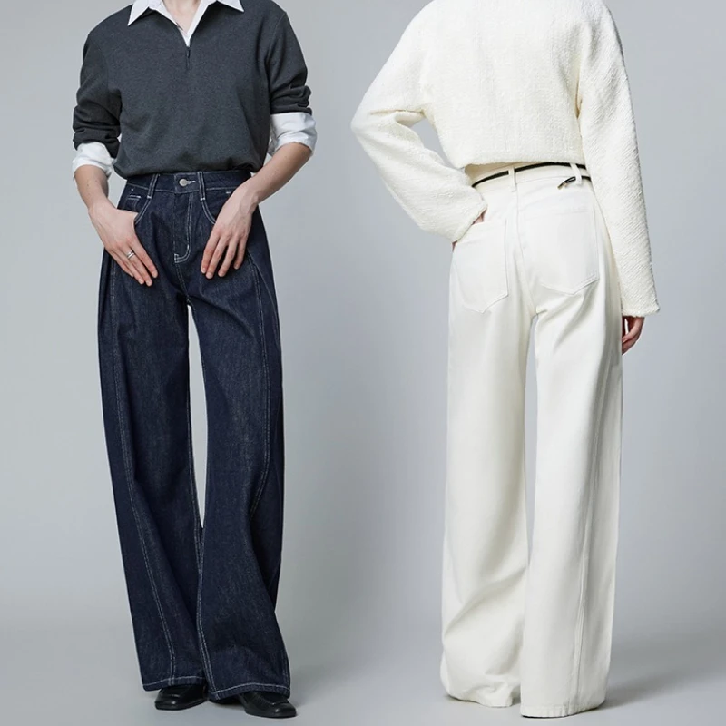 

Wide Leg Pants Jeans Women Streetwear High Waist Pockets Mom Washed Distressed Vintage Denim Straight Trousers Floor Length 2025