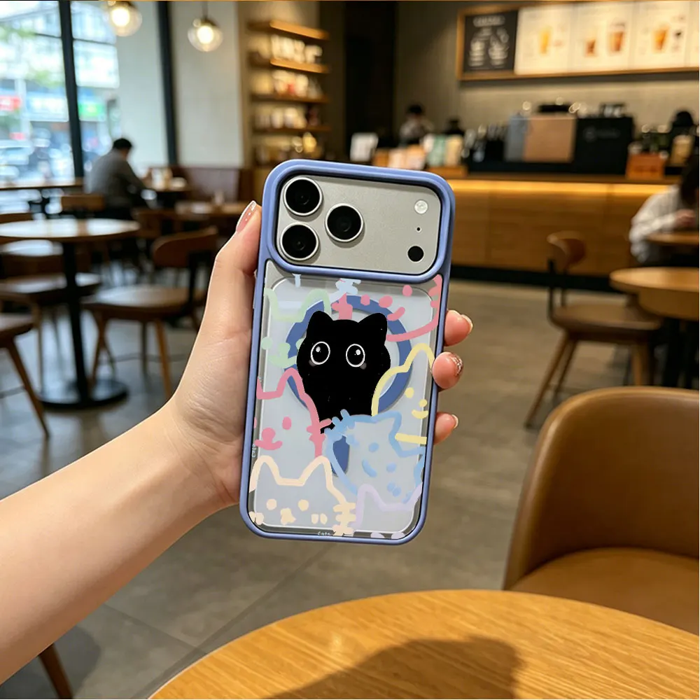 Fotografia 7: Capa Magnética Pintada com Gato de Desenho Animado para iPhone 18 17 16 15 14 13 12 11 Pro Xs Max Plus Air Mini XR X 17e 16e