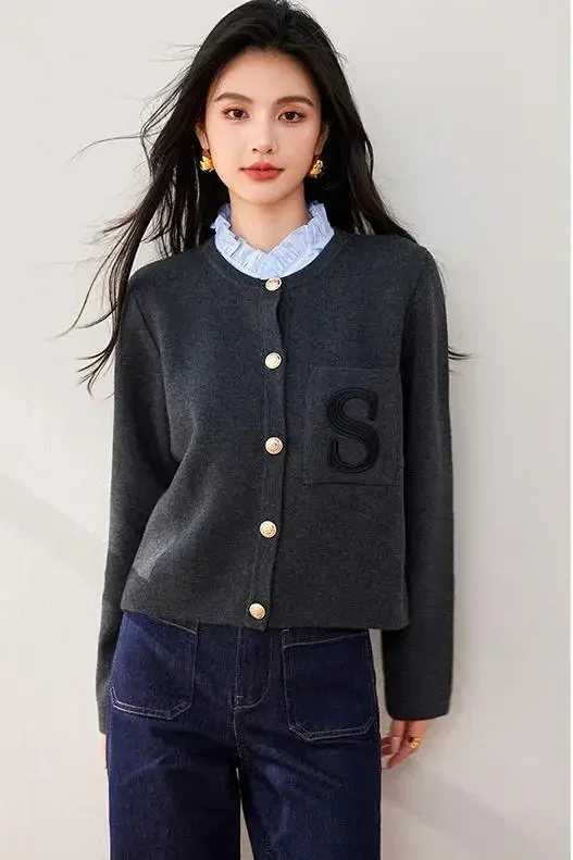 Cárdigan de punto de retales con volantes para Mujer, Tops de punto de manga larga a la moda, suéter informal versátil, jersey para Mujer 2024