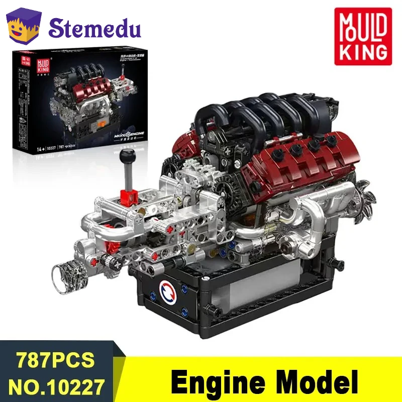 

MOLD KING 10227 V8 Модель двигателя Комплект 787 шт. Мини-строительные блоки с рабочими порами Коробка передач STEM Механическая игрушка для взрослых