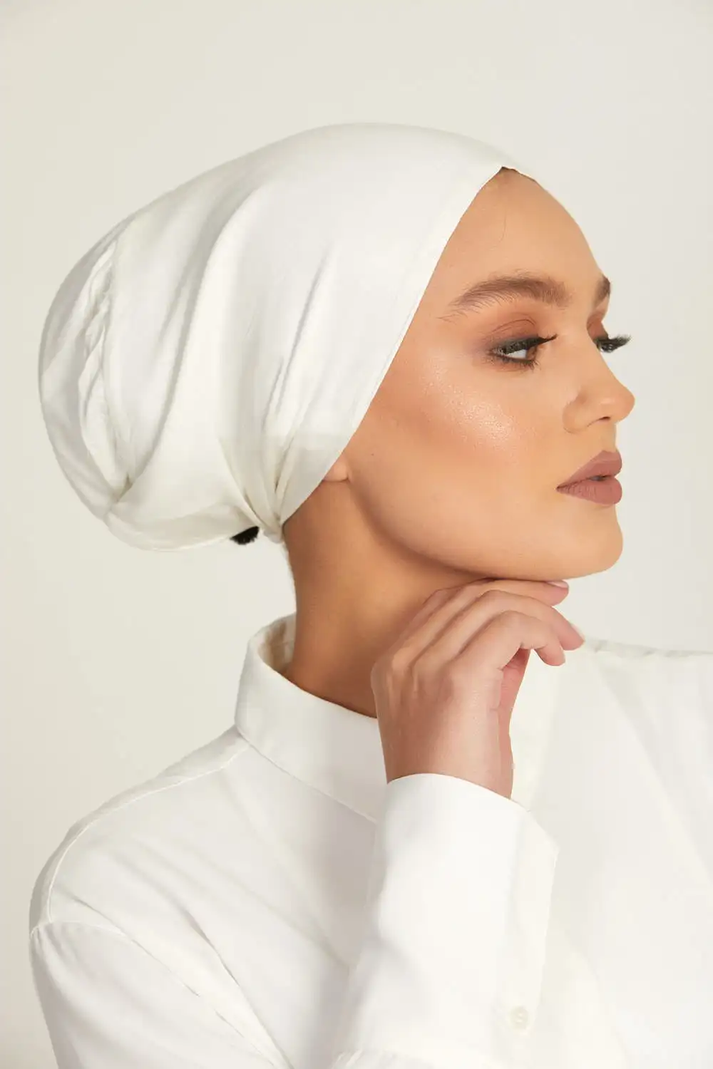 Soft Muslim Hijab Hat Solid Color Women Jersey Hijab Premium Satin Lining Tie Hijab Hat Islamic Turban Instant Silk Shawl