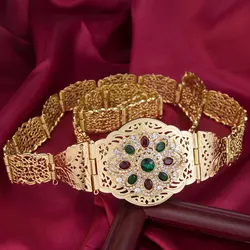 Sunspicems Algeria Women Belt Jewelry Metal Crystal Waist Chain Adjustable Length Arabian Caftan Belt Ethnic Morocco Bijoux