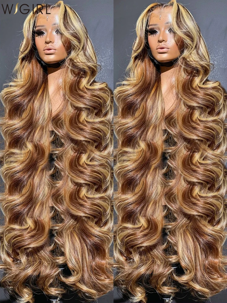 Wigirl 180% 30 32 Inch Highlight Ombre Body Wave Human Hair 13x4 Lace Front Wig 4/27 Colored 13x6 Lace Front  Wig For Women