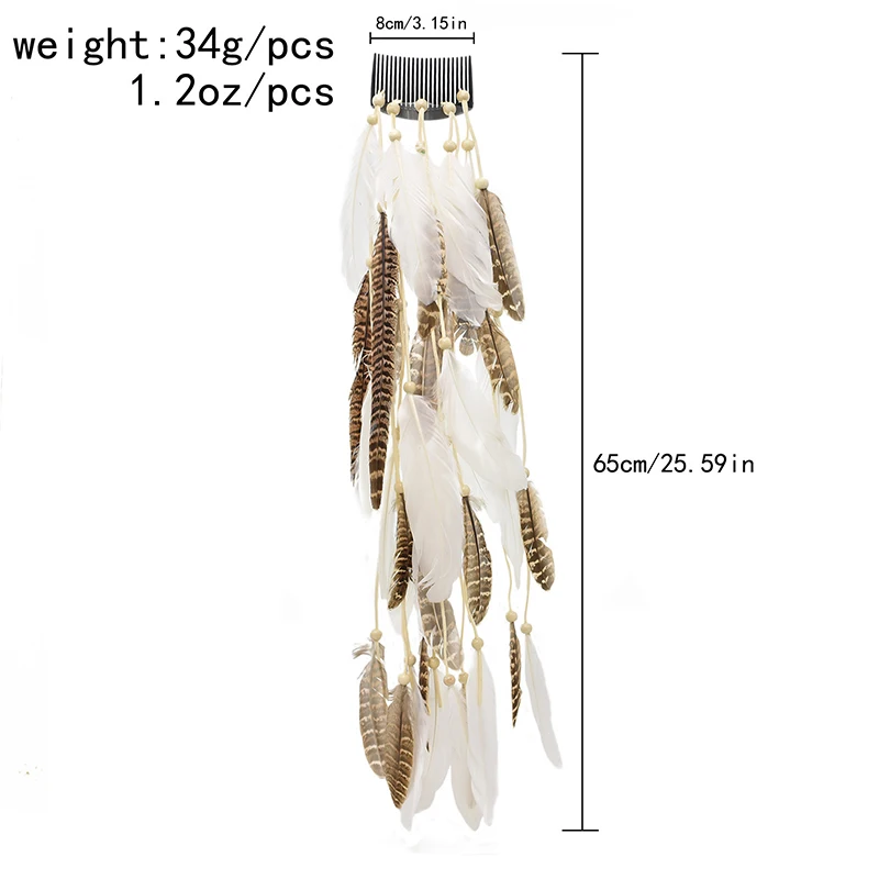 Long Tassels Feather Women Comb Hairbands Boho Ethnic Beads Hairwear Handmade Indian Headdress Bohemian Hair Jewelry Female