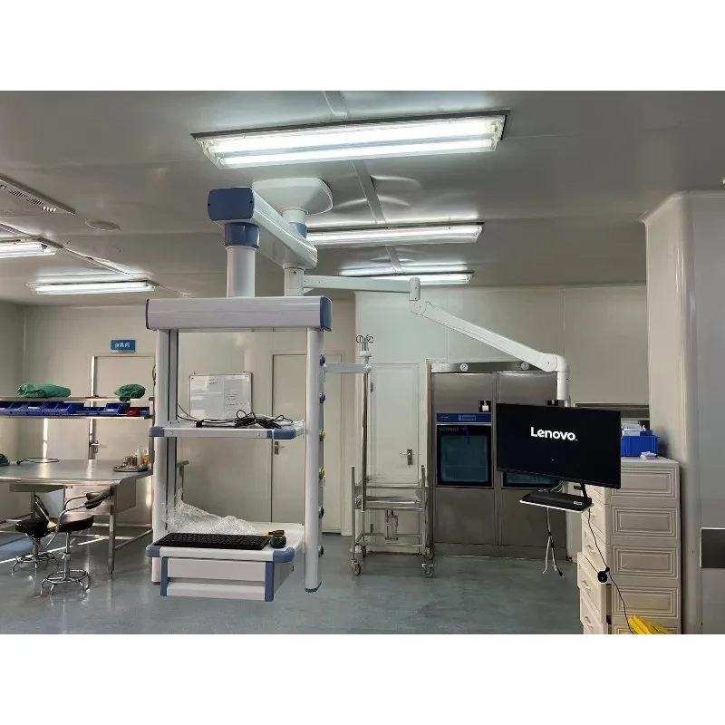 Custom Designed Double Arm Endoscopic Pendant, Multi Tray Ceiling Tower For Laparoscopic Surgery