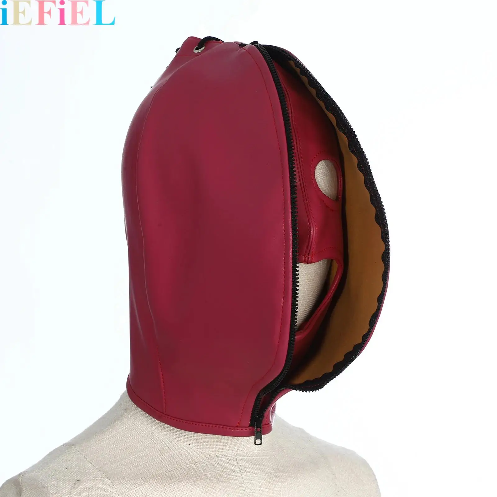

1Pcs Full Face Zipper Masks Double Layer Headgear Restraint Head Hood Back Adjustable Lace-Up Design Leather Bondage Masks