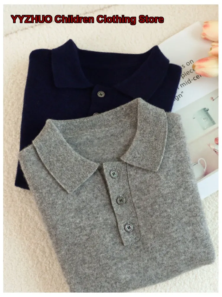 Kids Polo Collar Knit Top Boys Girls Autumn Winter Fleece Lined Breathable Base Layer Top Infant