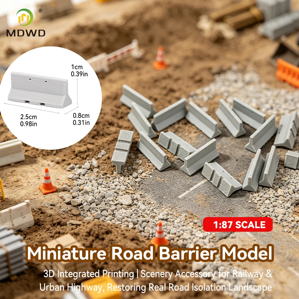 16pcs/bag 1/87 HO Scale Miniature Jersey Road Barrier Diorama Sand Table Railway Layout Scenery Model Accessory