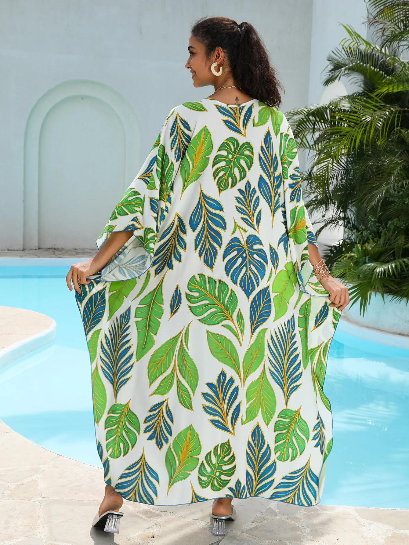 Beach Kaftans for Women Tropical Printed Maxi Dresses V Neck Woven Summer Holiday Resort Caftans Mrs Roper Costume Dropshipping