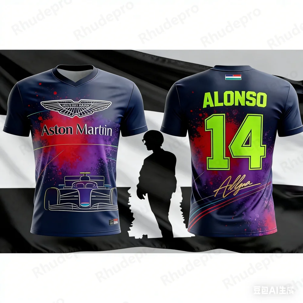 

Aston Martin T-shirt Men Unisex Street Short Sleeve Racing 75th Special Edition 14 Fernando Alonso Tee Playeras Para Hombres