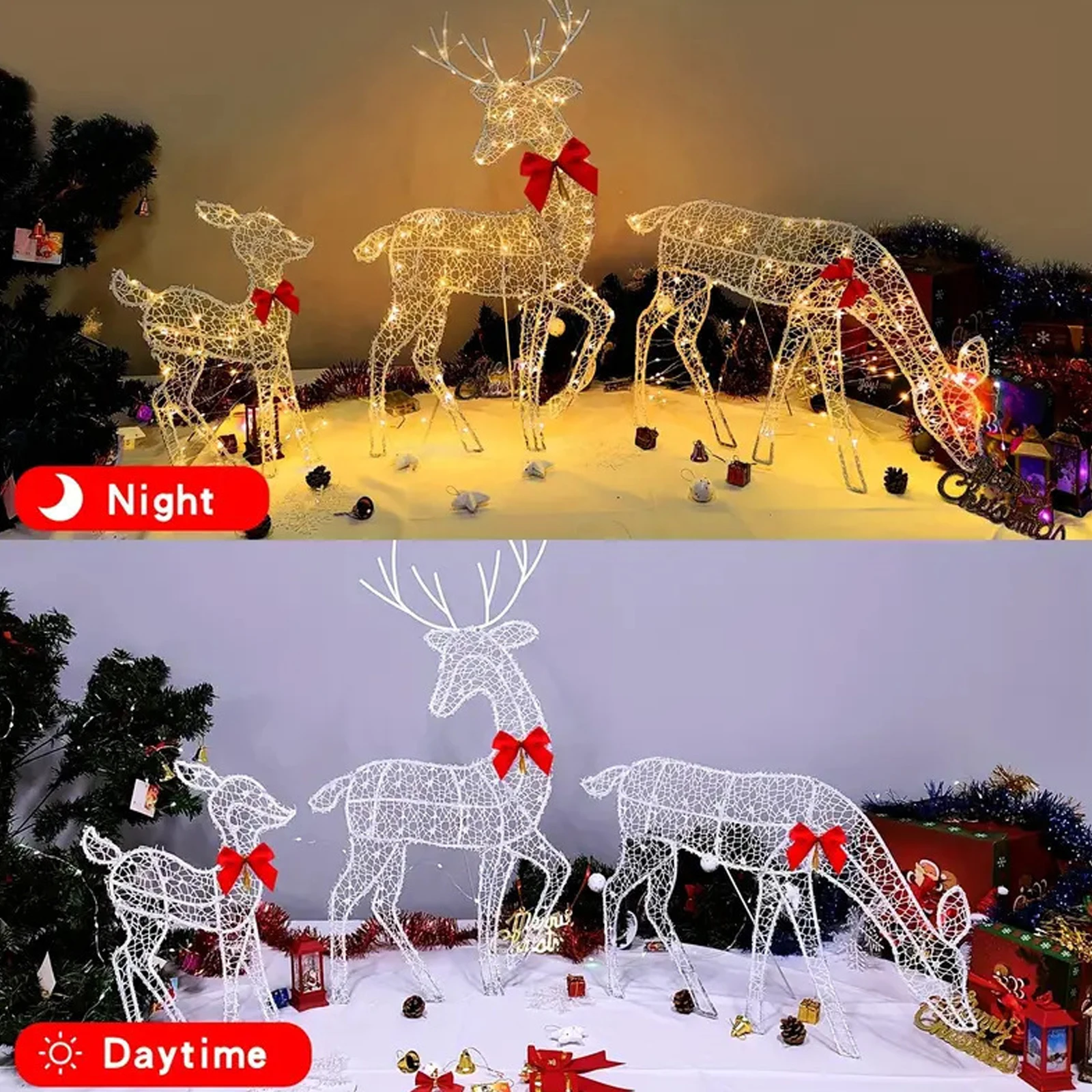 3 Light up Christmas Reindeer, 2D Lighted Reindeer Holiday Decoration, Large Outdoor Lighted Deer Decorations