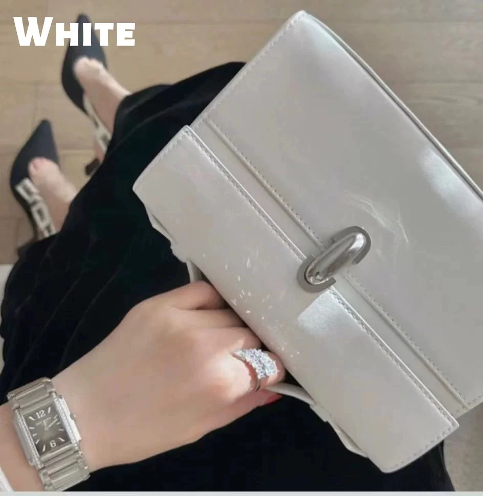 Stylish Handbag Leather Clutch Compact Square Bag French Minimalist Cowhide Bag Luxurious Clutch Soft