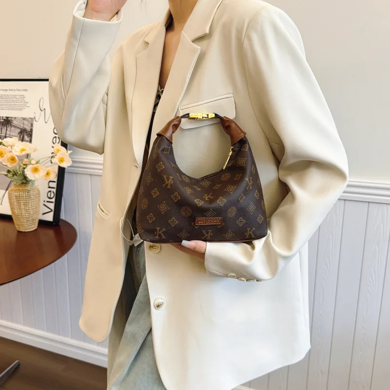 

2025 Textured Vintage Print Hobo Bag Women Adjustable Chain Versatile Crossbody Shoulder Purse for City Strolls