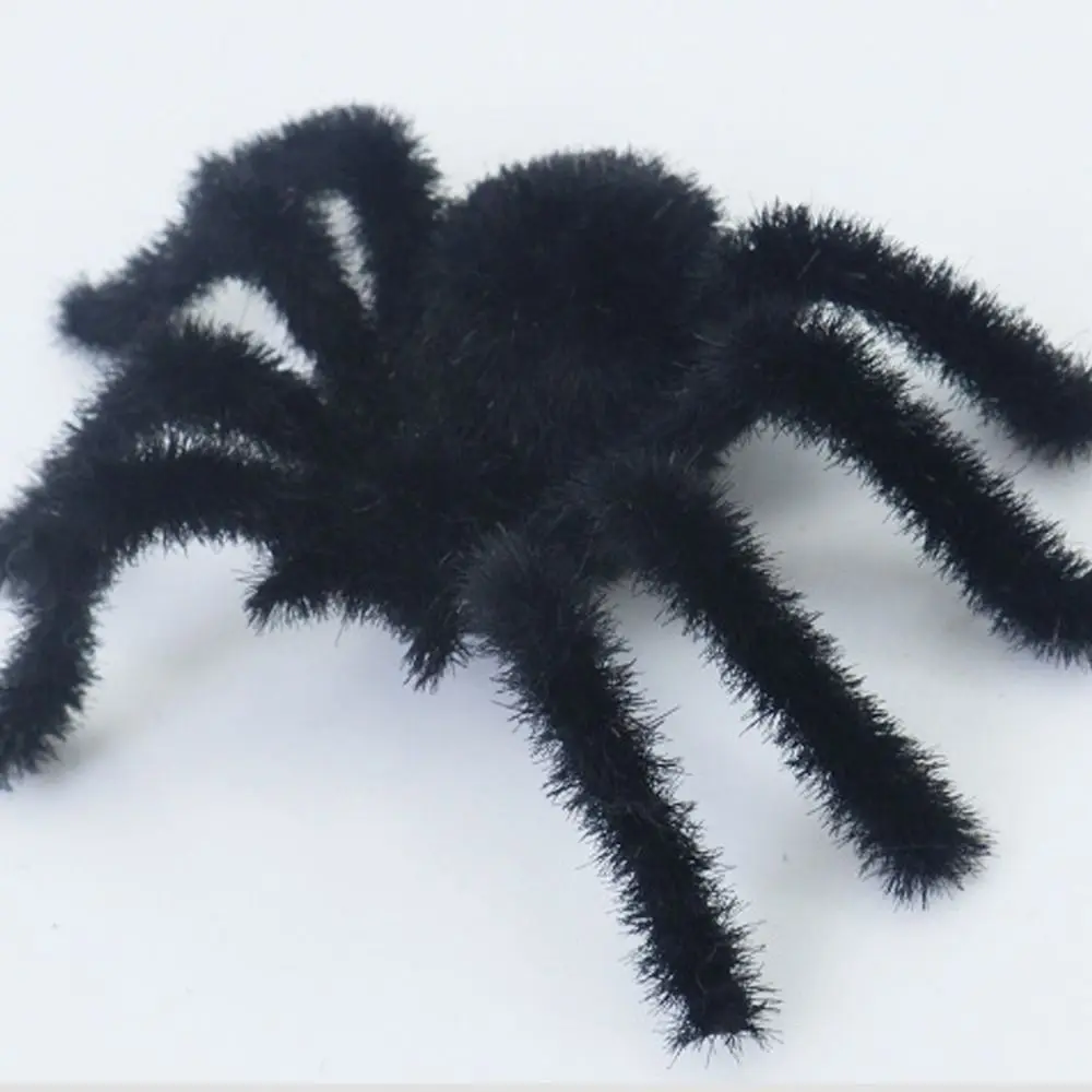 Spider Model Funny Halloween Plush Spider 3D Cartoon Flocking Black Spider Realistic Artificial Spider Haunted House