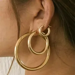 18k Gold Plated Stainless Steel Luxury Statement Circle Hoop Earring Women Teenager Girls Jewelry Non Tarnished