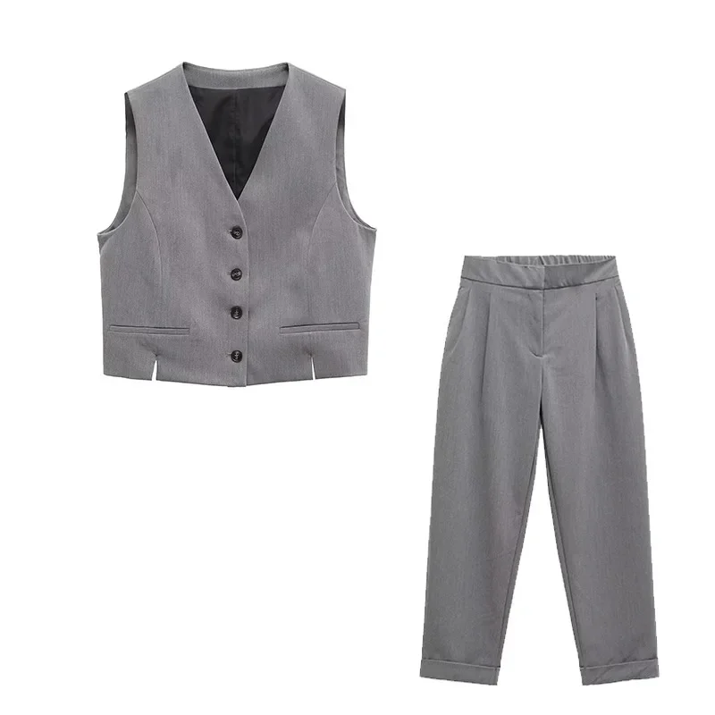 

Women's 2-Piece Vest Suit Set Premium Stretch Fabric High Waist Wide Leg Pants Office To Evening Transitional Workwear 2024