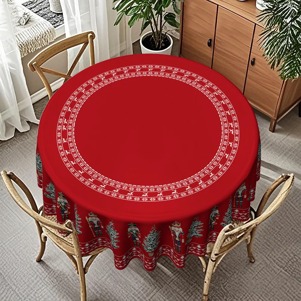 Christmas Modern Nutcracker Christmas Tree Print Kitchen Dining Room Round Tablecloth, Twill Polyester