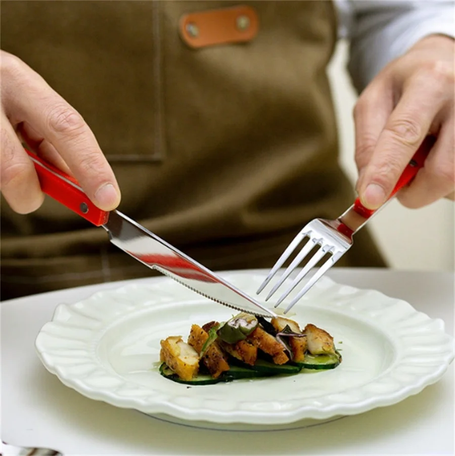Fashion New Red Handle 304 Cutlery Set 18/10 Stainless Steel Creativity Gift Flatware Knife Fork Spoon Drop Ship