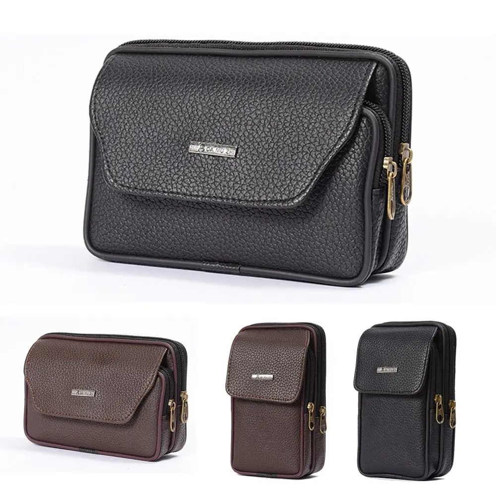

Casual PU Leather Men Waist Bag Travel Waterproof Bum Belt Pack Sport Comfortable Phone Pouch