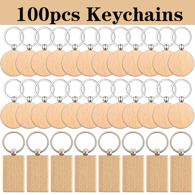 100Pcs Beech Keychain Solid Wood Key Chain Graduation Gift Christmas Gift Wood Products Solid Wood Ring Wood Key Chains