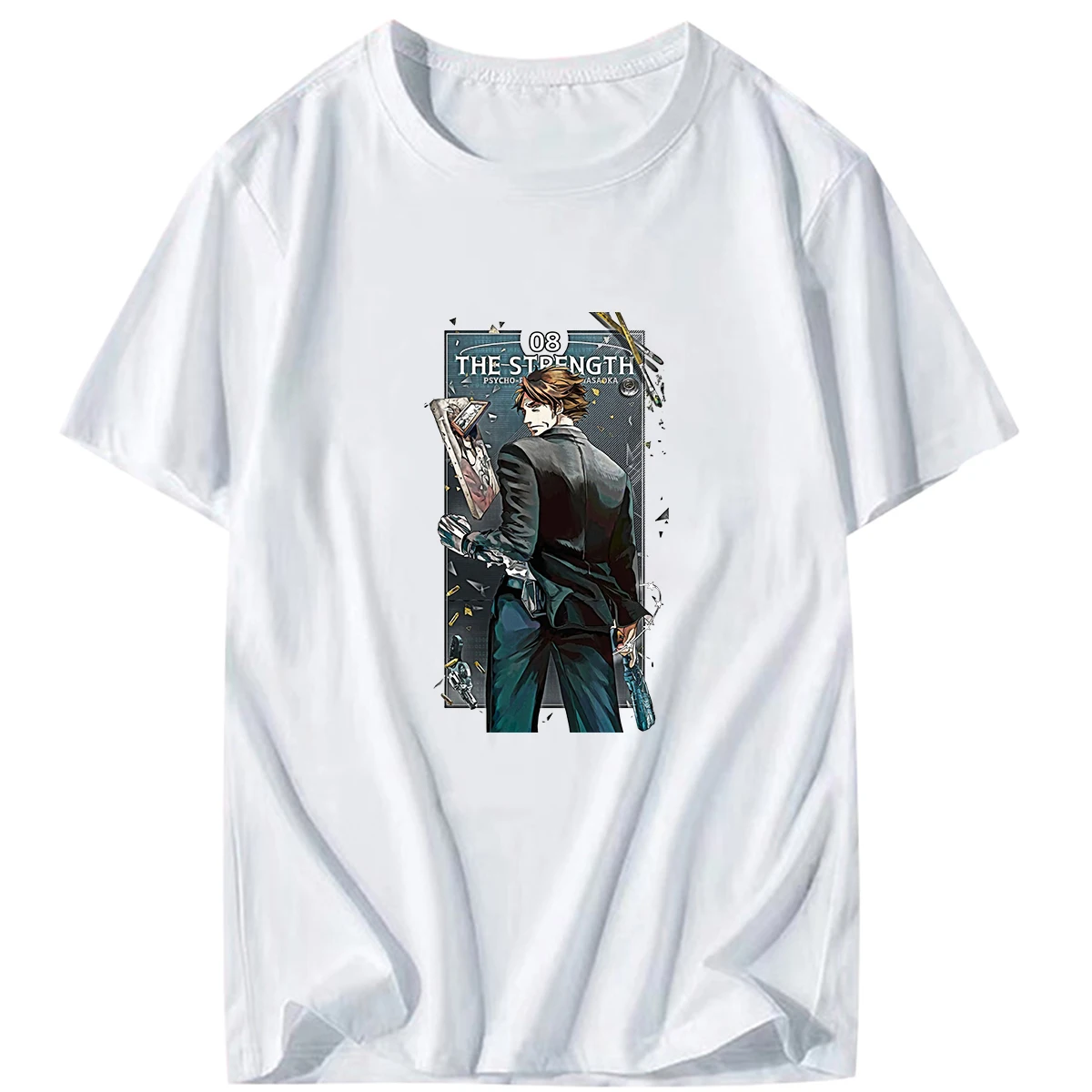 Psycho pass Pattern Print Men's Crew Neck t shirt Short Sleeve Tees, Casual Breathable Top