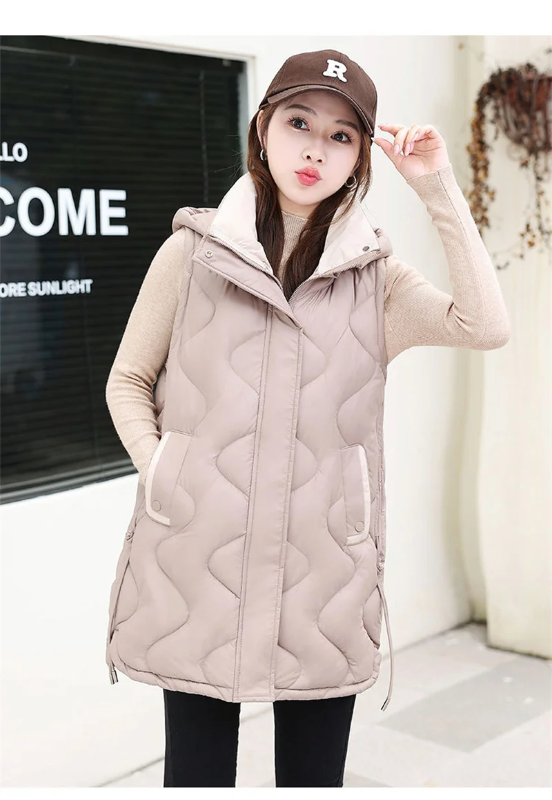 여성용 중간 길이 다운 코튼 조끼 패션 한국 스타일 루즈핏 가을 겨울 아우터웨어 새로운 다용도 민소매 재킷 여성용 조끼