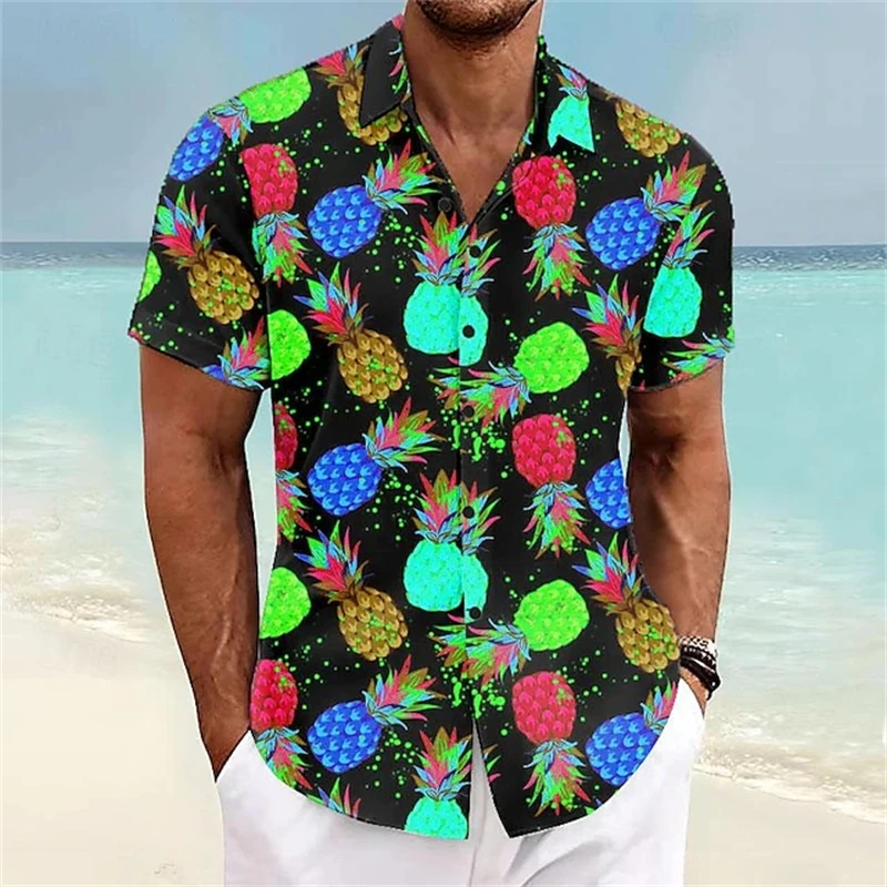 

Hawaiian Men's Shirt Short Sleeve Oversized 3D Printing Shirts Pineapple Pattern Male Clothes Harajuku Tops Summer Fashion Shirt