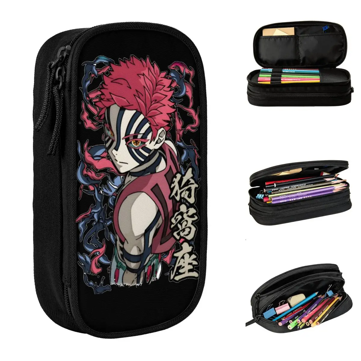 Demon Slayer Akaza Chibi Pencil Cases Classic Pen Bag Student Big Capacity School Supplies Gift Pencilcases