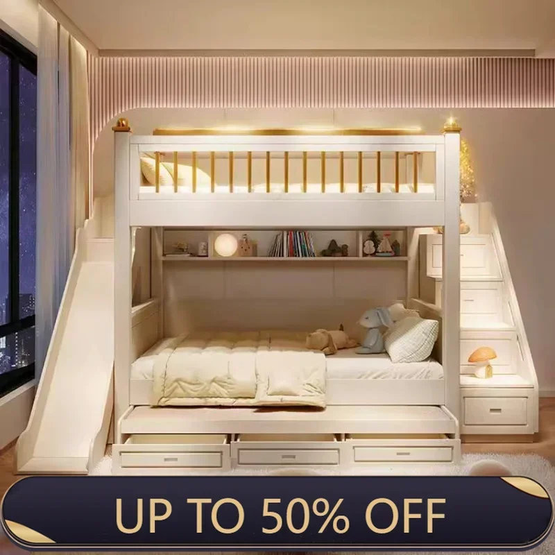 150x190cm king size frames mattress kids loft bed 2 people luxury 3 drawers bunk beds With slide ladder bedroom furniture set