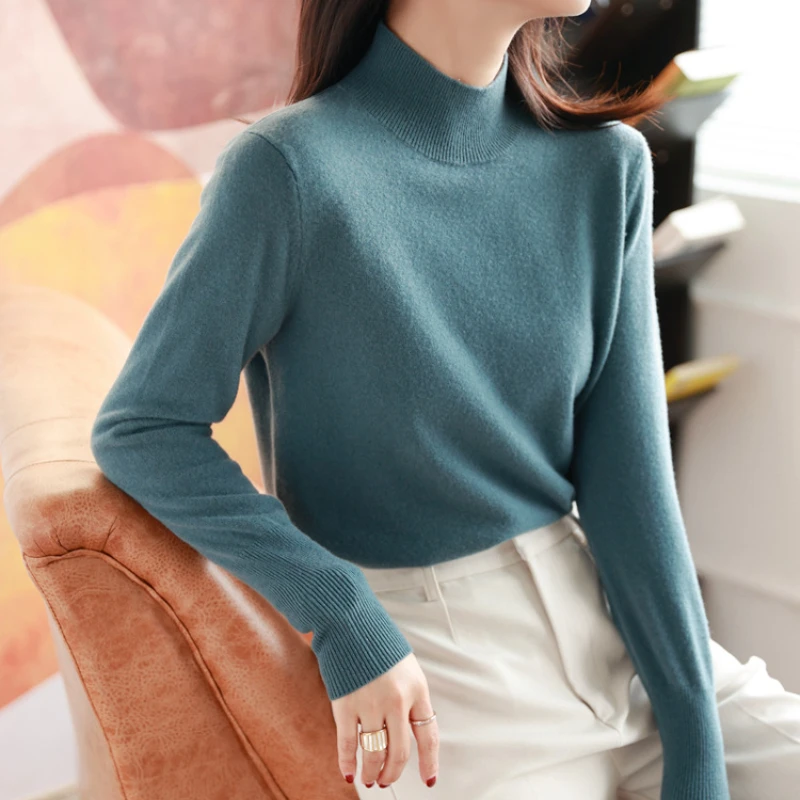 Sweter Musim Gugur Musim Dingin Pullover Pakaian Rajut Wanita Mode Korea Turtleneck Ramping Lengan Panjang 2022 Jumper Rajutan Hangat Tarik Femme