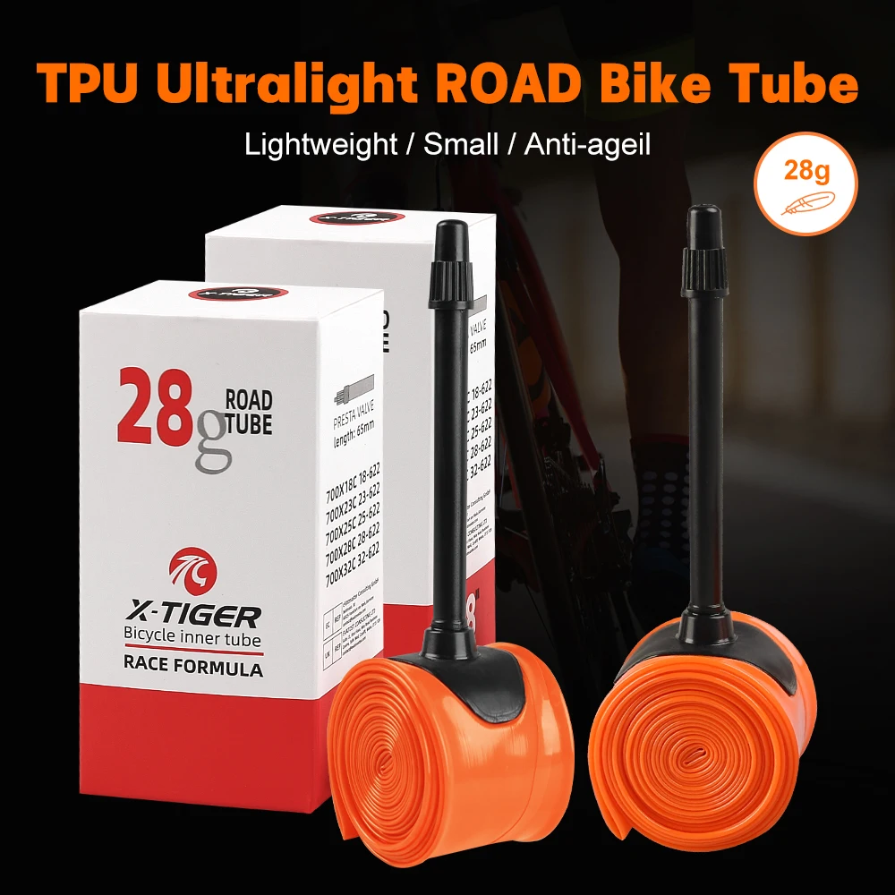 X-TIGER Ultra Light 28g Bicycle Inner Tube 700X18 23 25 28 32C Road Mountain Bike TPU Tire 65mm Length French Valve Bike Accesso