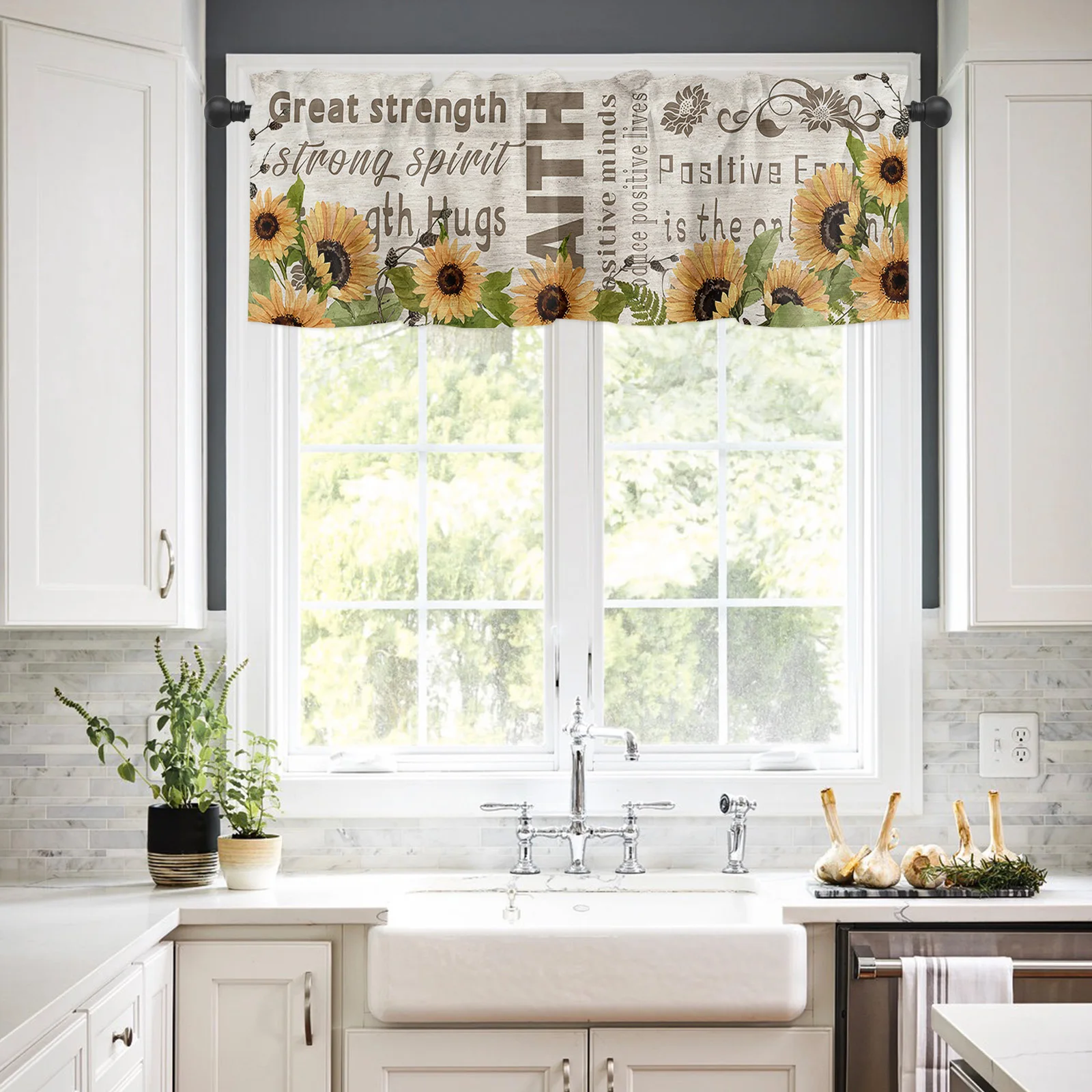 

Windows Kitchen Living Room Small Window Valance Strength Courage Warm Hugs Healing Thoughts Positive Energy Sunflowers 1 Panel