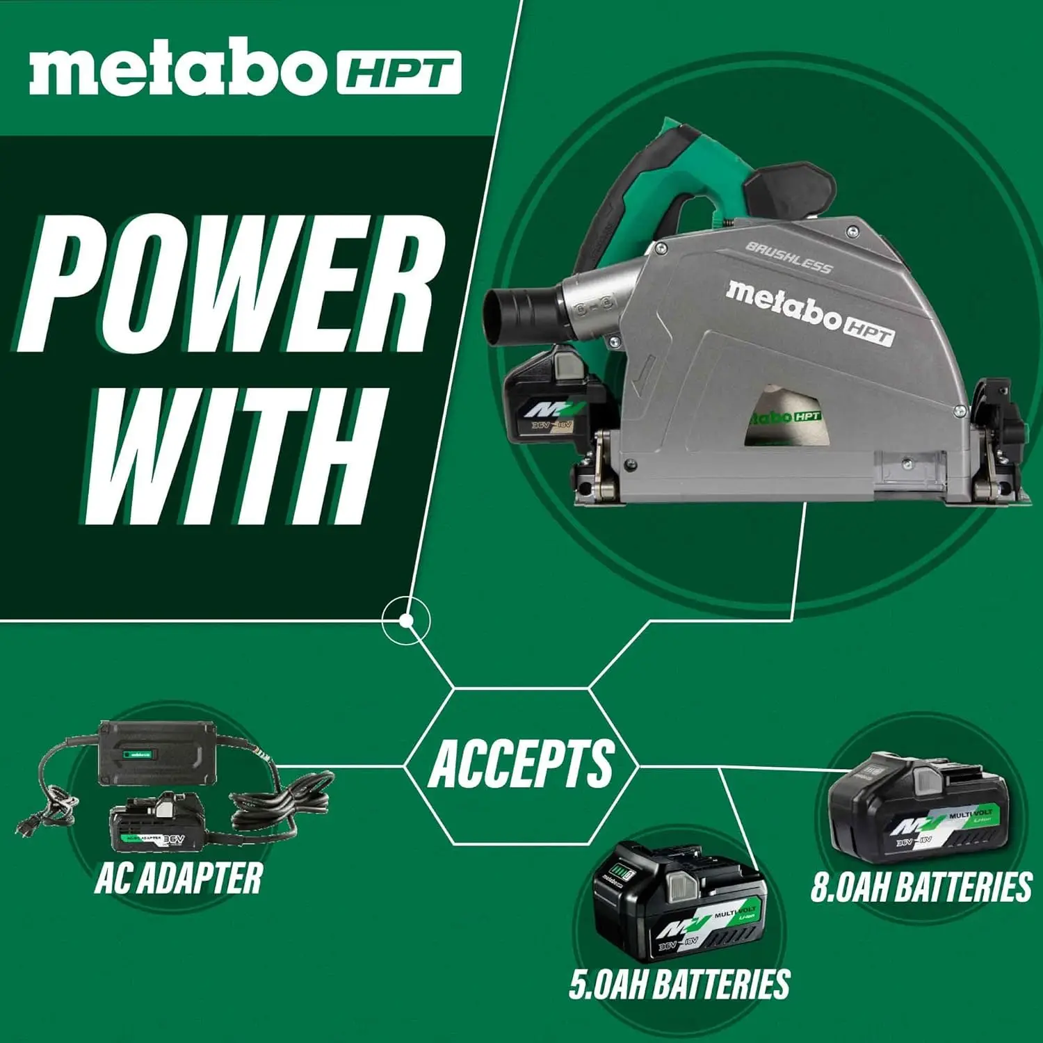 Metabo HPT 36V MultiVolt™Kit de sierra Circular inalámbrica, incluye batería de 1-36V/4.0Ah, hojas de 6-1/2 pulgadas, carcasa dura, 2-19/32-I