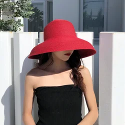 Red Hat New Women's Sun Hat Folding Beach Hat Big Brim Travel Sunscreen Hepburn Wind Sun Hat Travel шляпа женская летняя