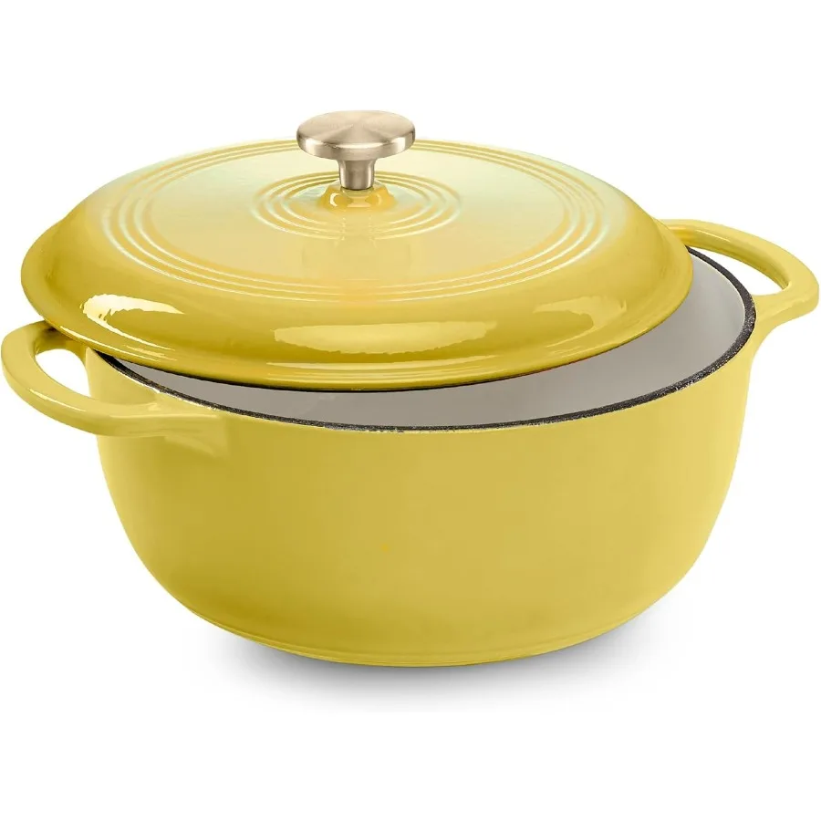 

6 Quart Enamel Cast-Iron Round Dutch Oven, Family Style Heavy-Duty Pre-Seasoned Cookware for Home, Kitchen, Dining Room, Oven Sa