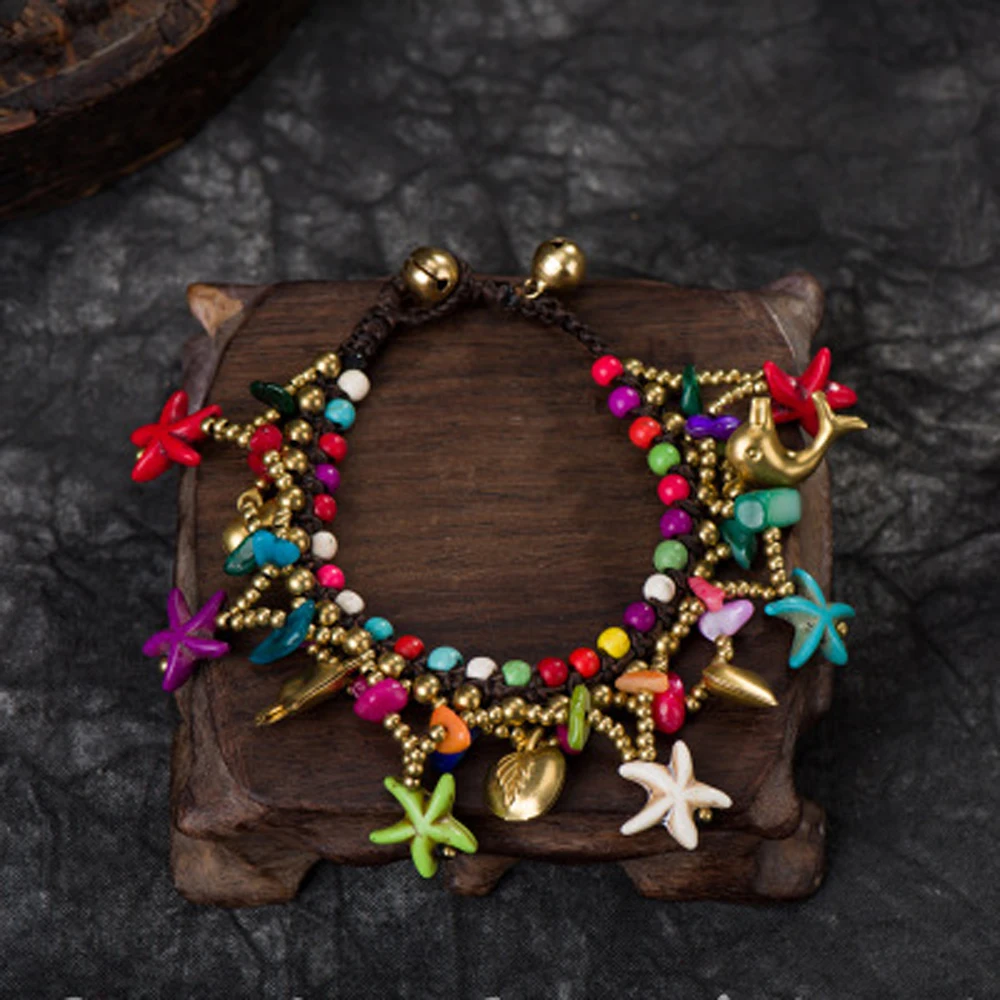 Multi Style Retro Imitation Turquoise Starfish Water Droplet Pendant Tassel Bracelet Bohemian Beach Party Bracelets Jewelry Gift