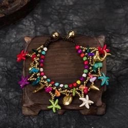 Multi Style Retro Imitation Turquoise Starfish Water Droplet Pendant Tassel Bracelet Bohemian Beach Party Bracelets Jewelry Gift