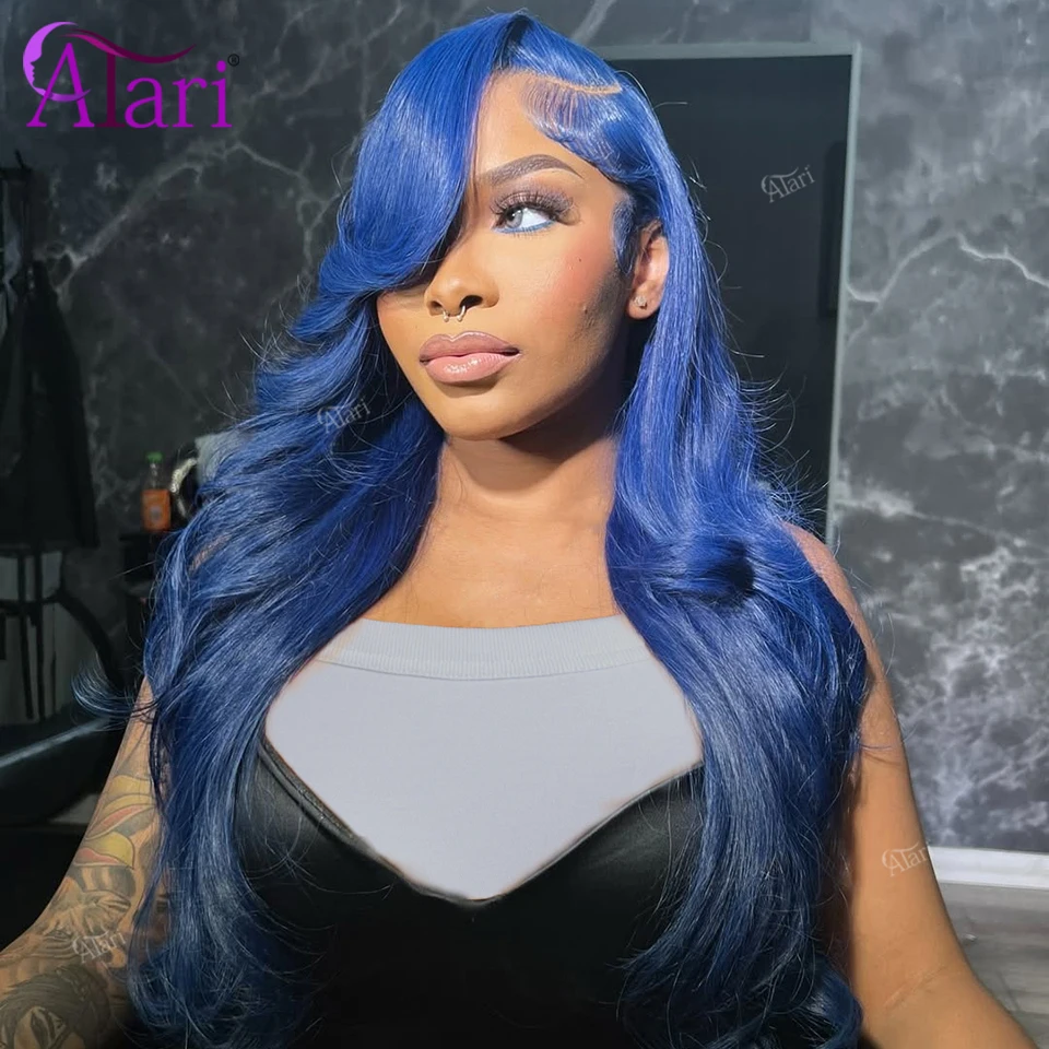

Ocean Blue 13x6 13x4 Body Wave Human Hair Wigs Transparent Lace Frontal Deep Sky Blue Wavy Wig Brazilian 5x5 Closure Lace Wig