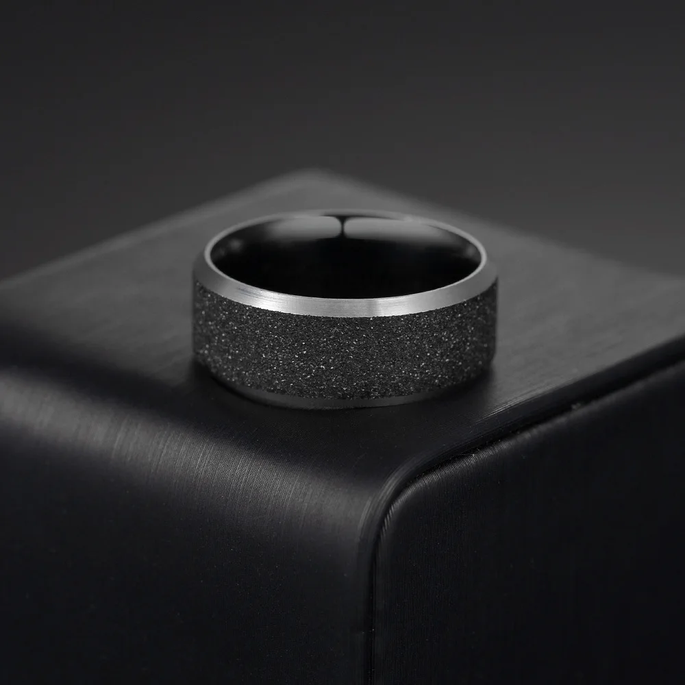 8mm Black Customized Stainless Steel Men's Party Engagement Ring Anniversary Commemorative Jewelry Wedding Valentine's Day Gift - Image 3