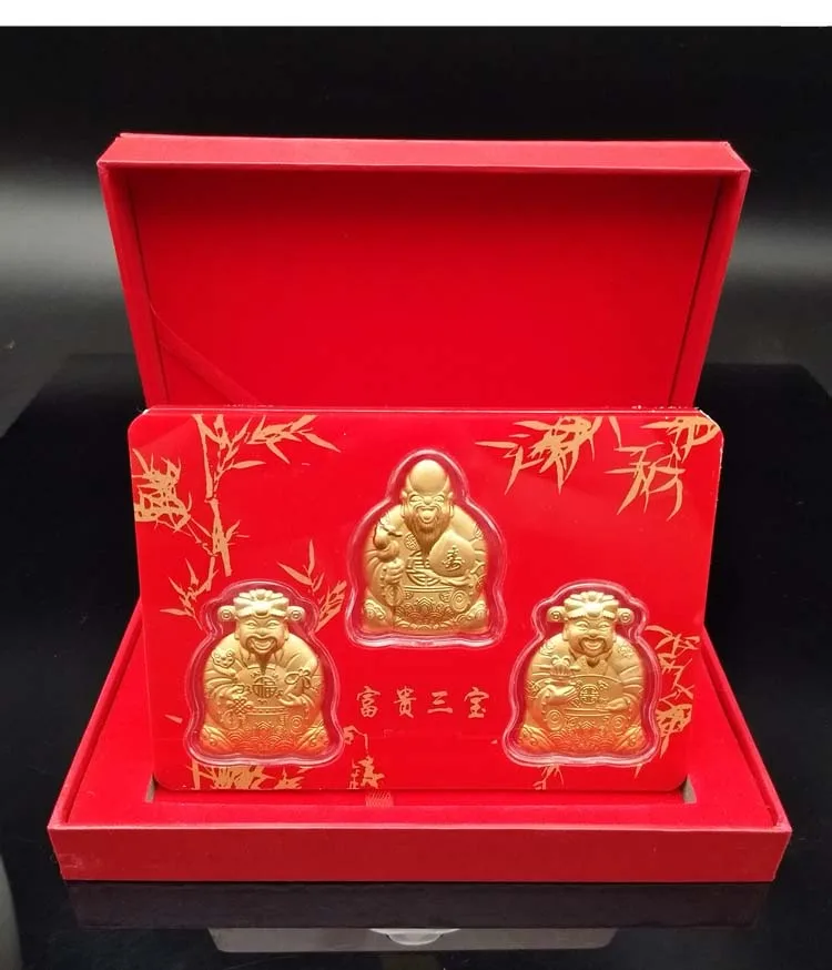 2 Sets Geomantic omen master HOME multipurpose Amulet bless healthy good luck FU LU SHOU 3 Gods of Wealth Gold medal talisman