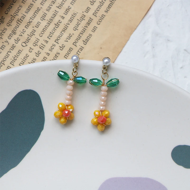 Silver Needle Ear Stud Temperament Sen Girl 2022 South Korea Earrings Clash Colors Flower Woven Fun And Playful Jewelry