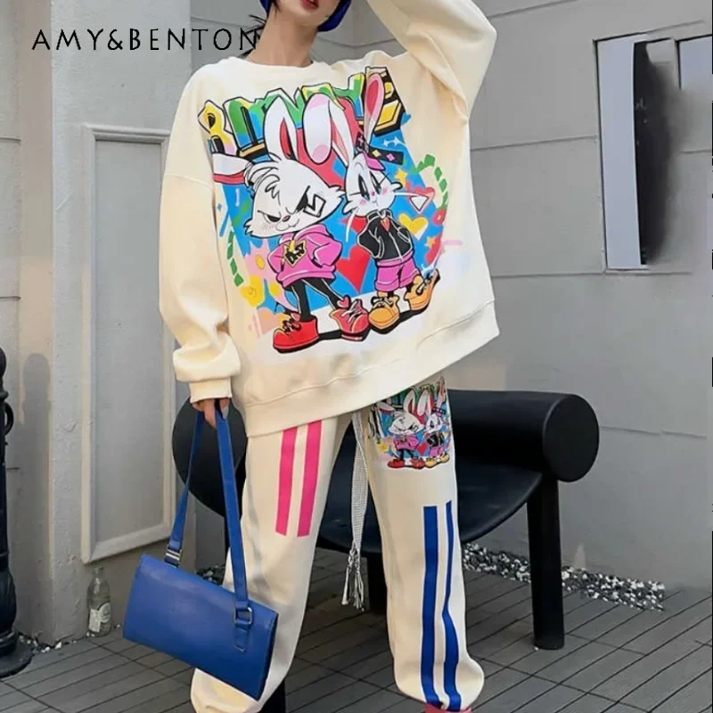 

Oversize Fashion Casual Exercise Suit Graffiti Cartoon Youthful-Looking A Set Of Advanced Sense Hoodies And Trousers 2 Piece Set