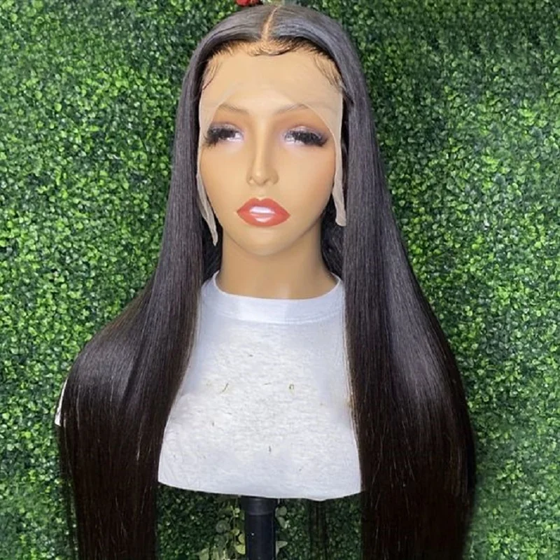 

Long Glueless Deep Soft 180 Density 26 inch Black Straight 13*6 Lace Front Wigs For African Women Babyhair PrePlucked Daily