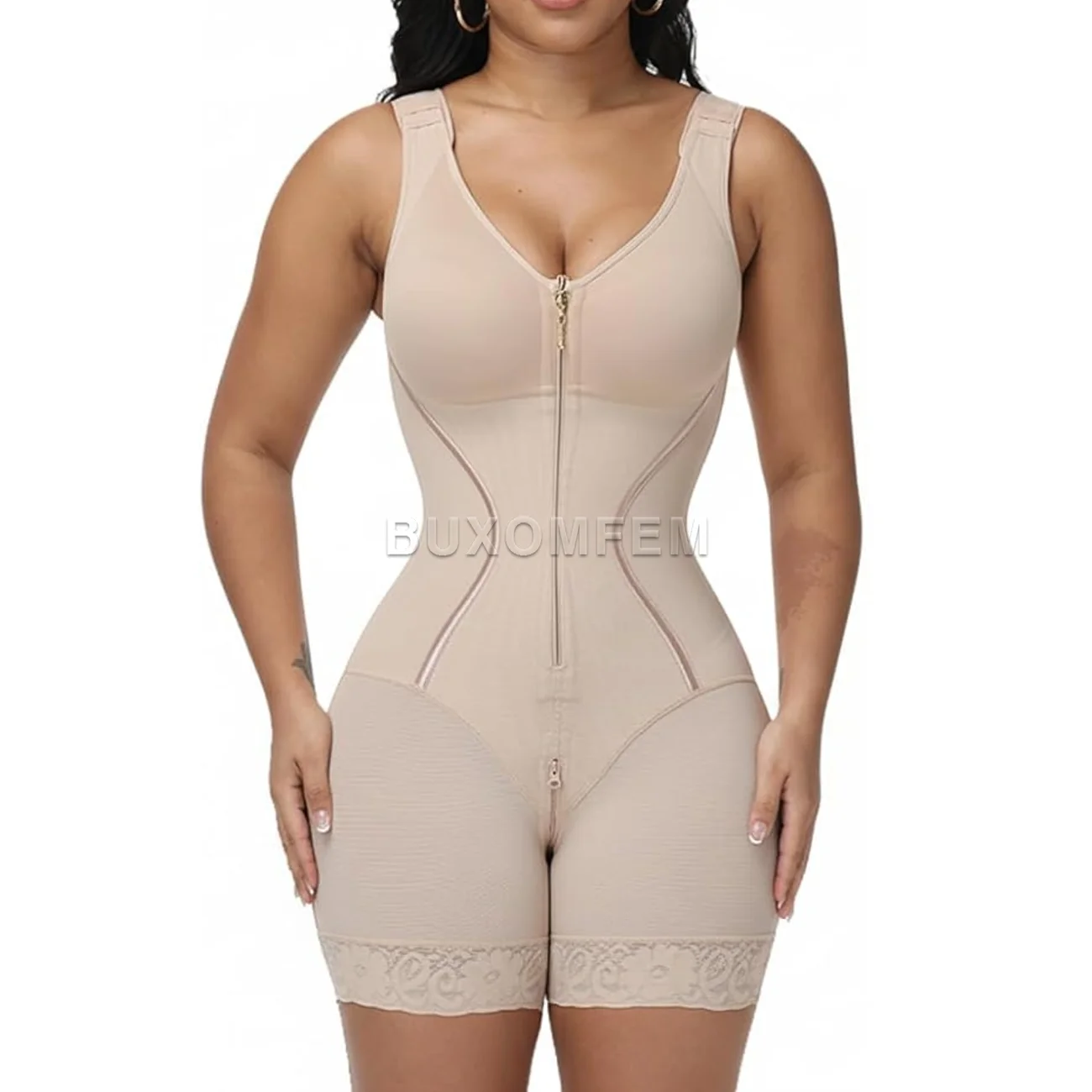 

Women's Chest Hugging Sleeveless Jumpsuits Female Tummy Control Shapewear Ladies Front-Zippered Modeling Butt Lifter Shaper