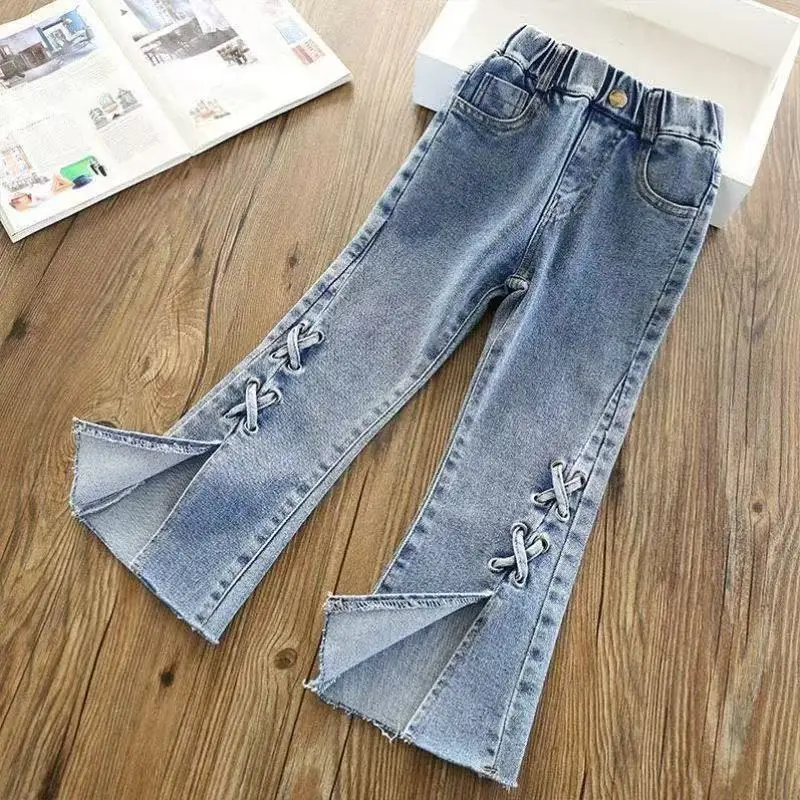 

3-12 Years Girls Jeans Spring and Autumn 2025 New Korean Children's Edition Western Flare Pants Girls' Spring Pants 100-160CM