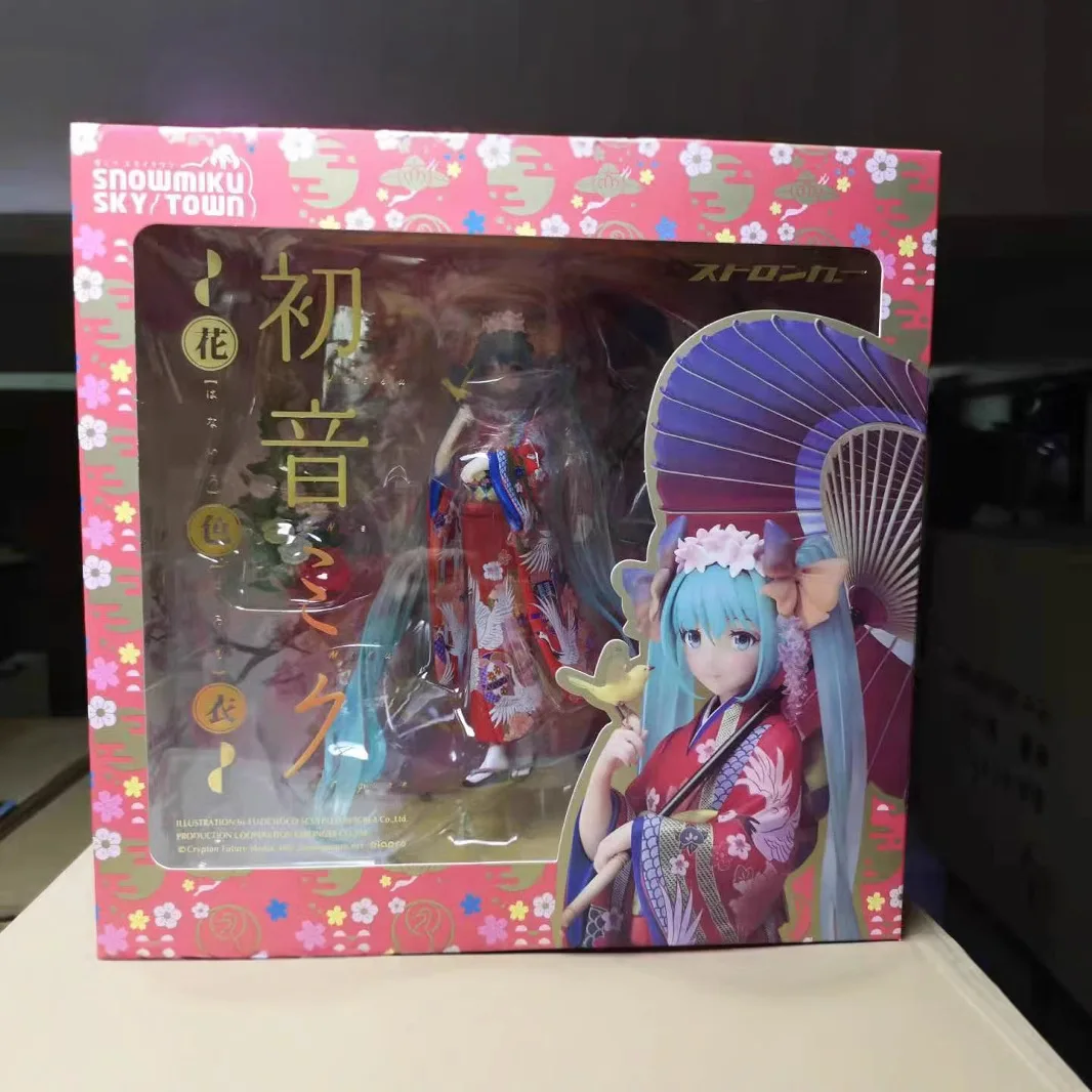 Bandai Anime Hatsune Miku figura Kimono rojo paraguas estatuilla de Pvc modelo japonés muñecas de cumpleaños coleccionables regalo juguetes para niñas