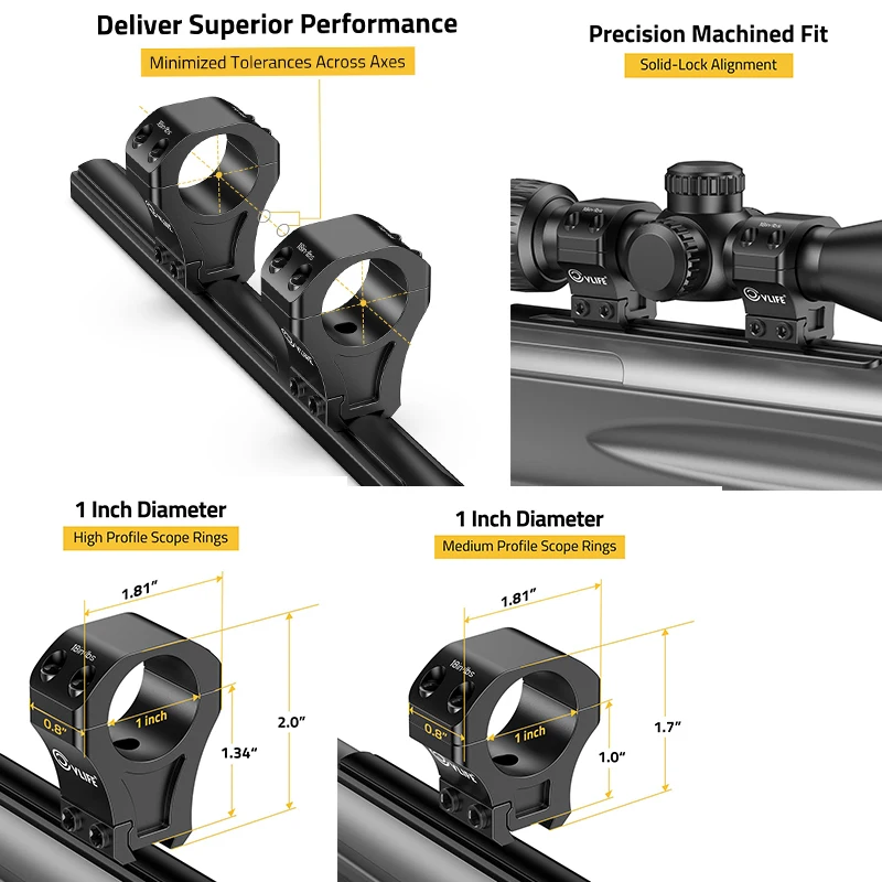 

CVLIFE Precision 1 Inch Optics Scope Rings Mount with 1 Stop Pin Fit 11mm and 3/8 inch Dovetail Rail 2 Pieces 1" 1.34" Height